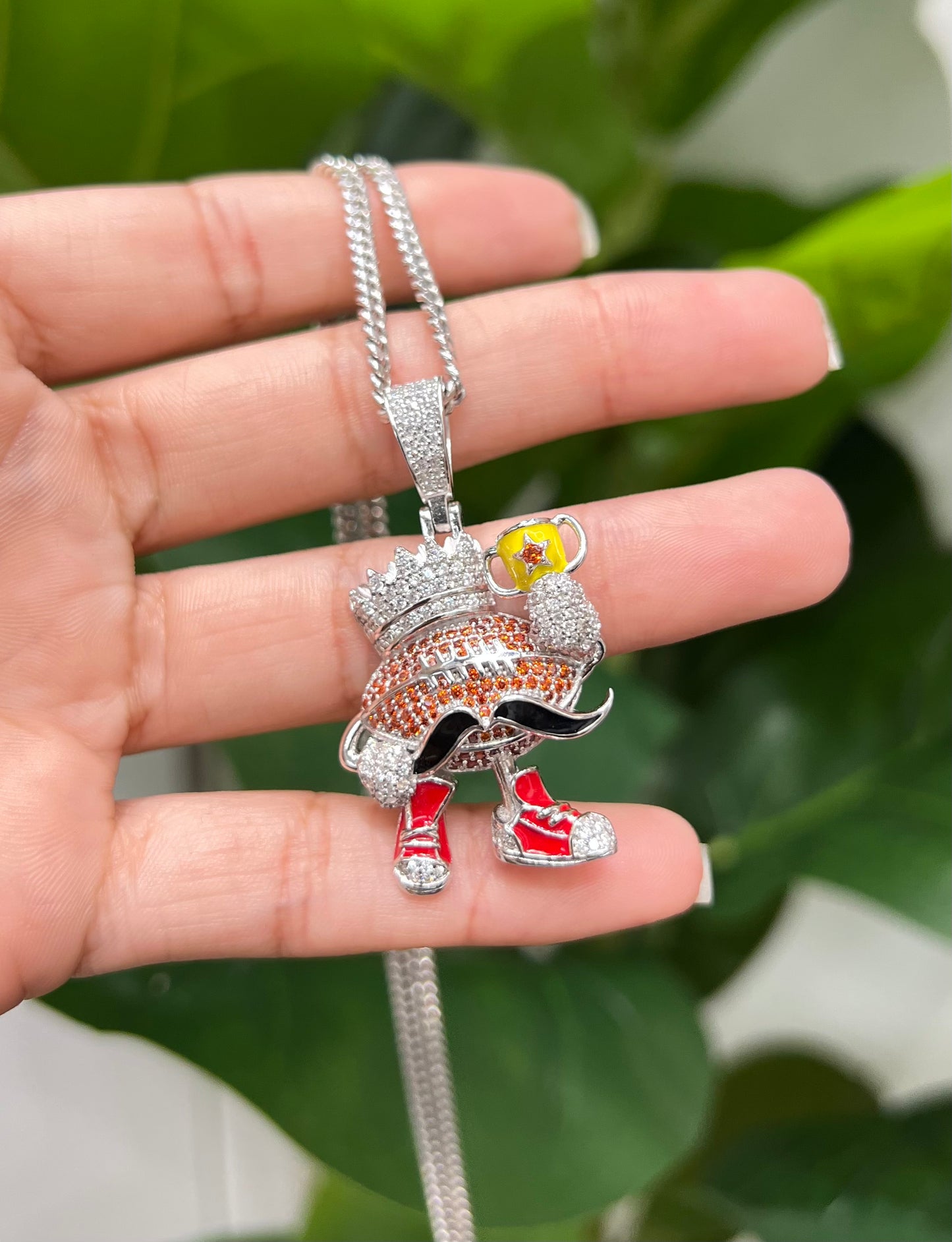 S406- NEW .925 Sterling Silver Football Crown Mustache Pendant W.G