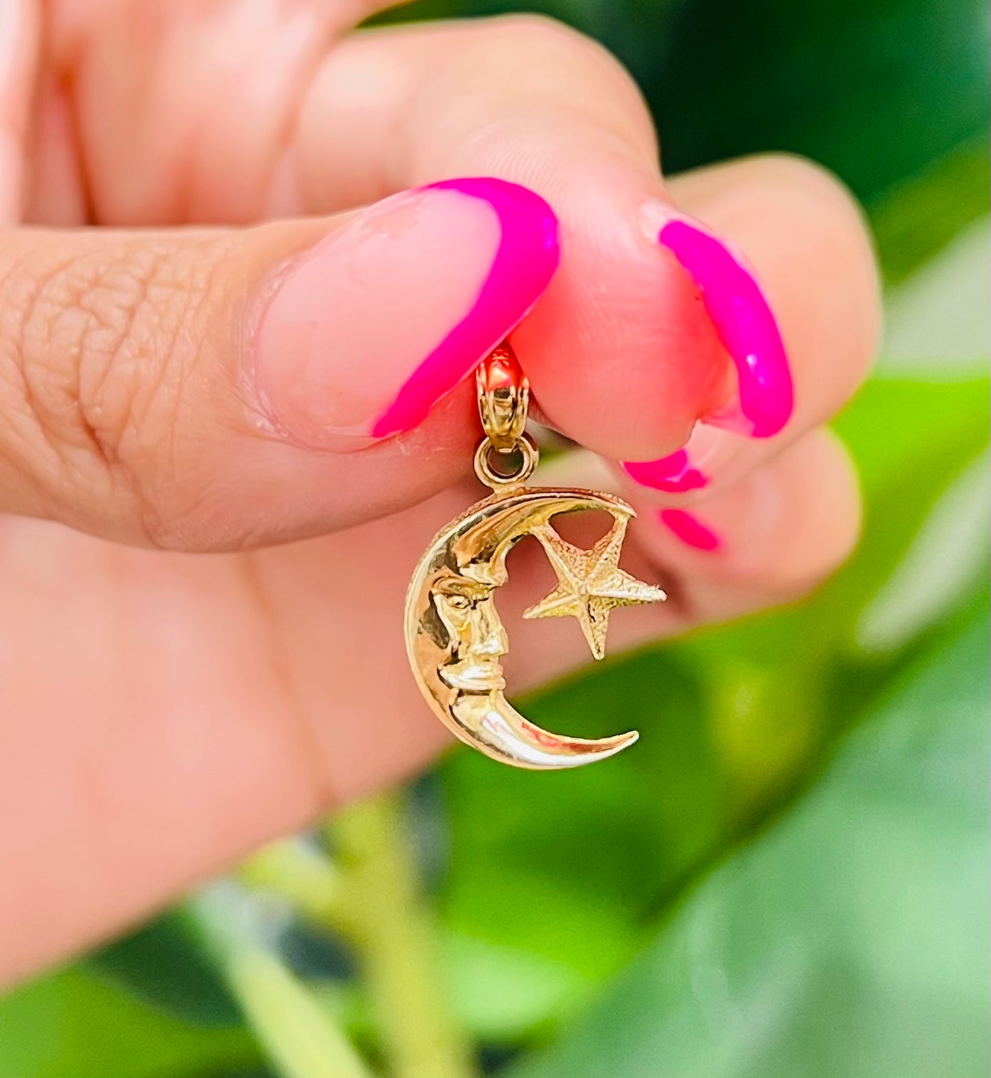 463- NEW 14K Moon & Star Pendant W.G