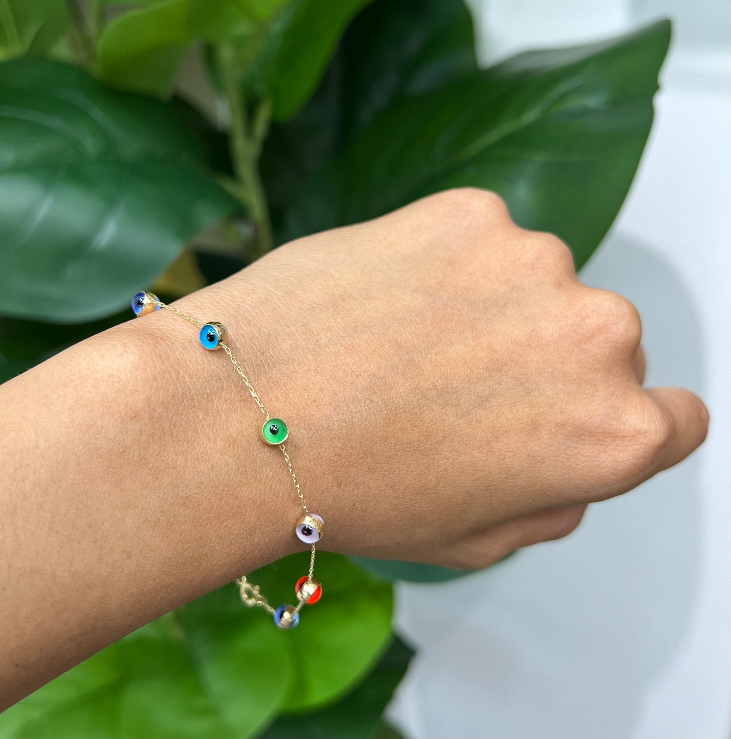 1155- NEW 14K Multi Color Evil Eye Bracelet W.G