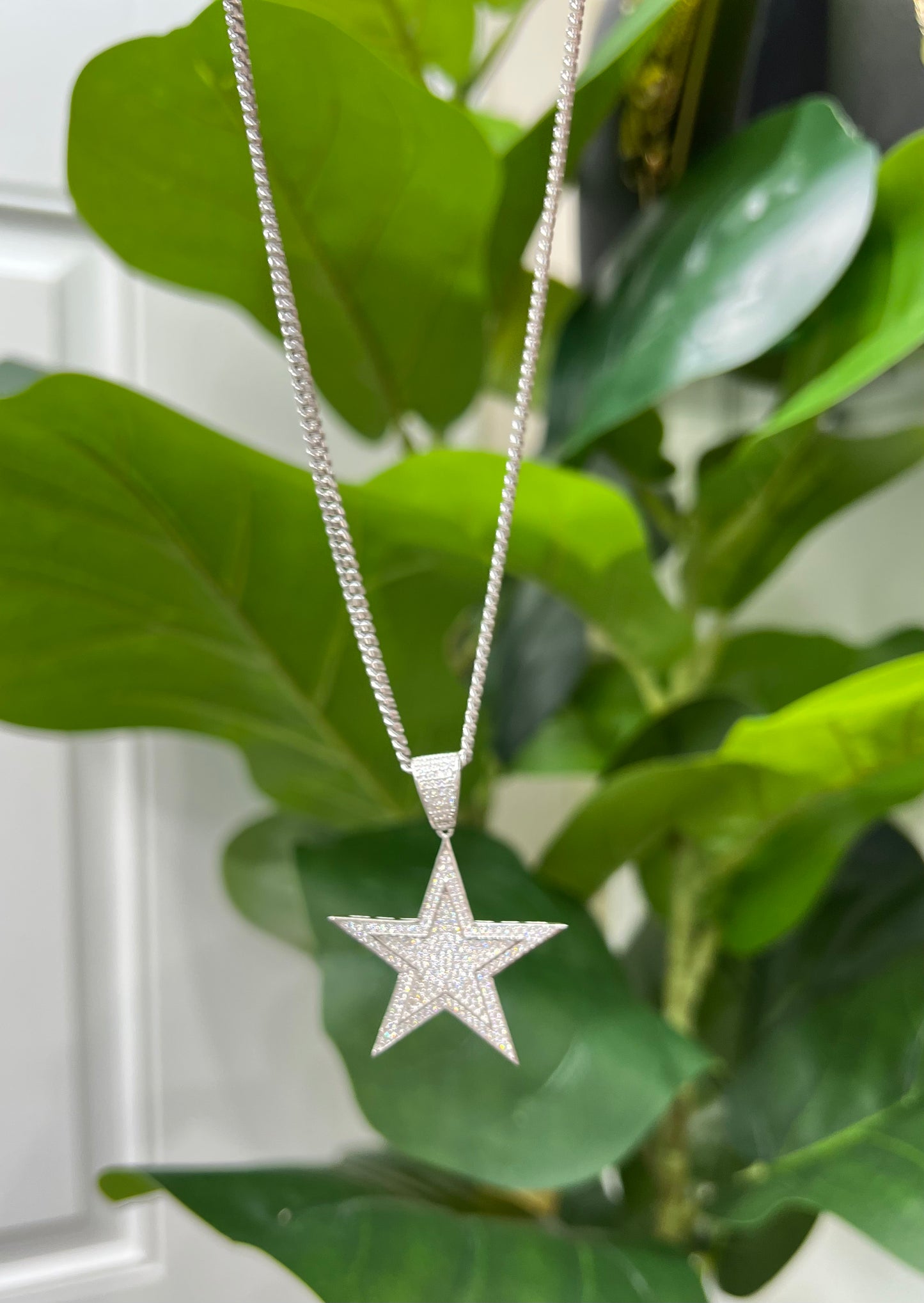 S401- NEW .925 Sterling Silver Full CZ Star Pendant W.G