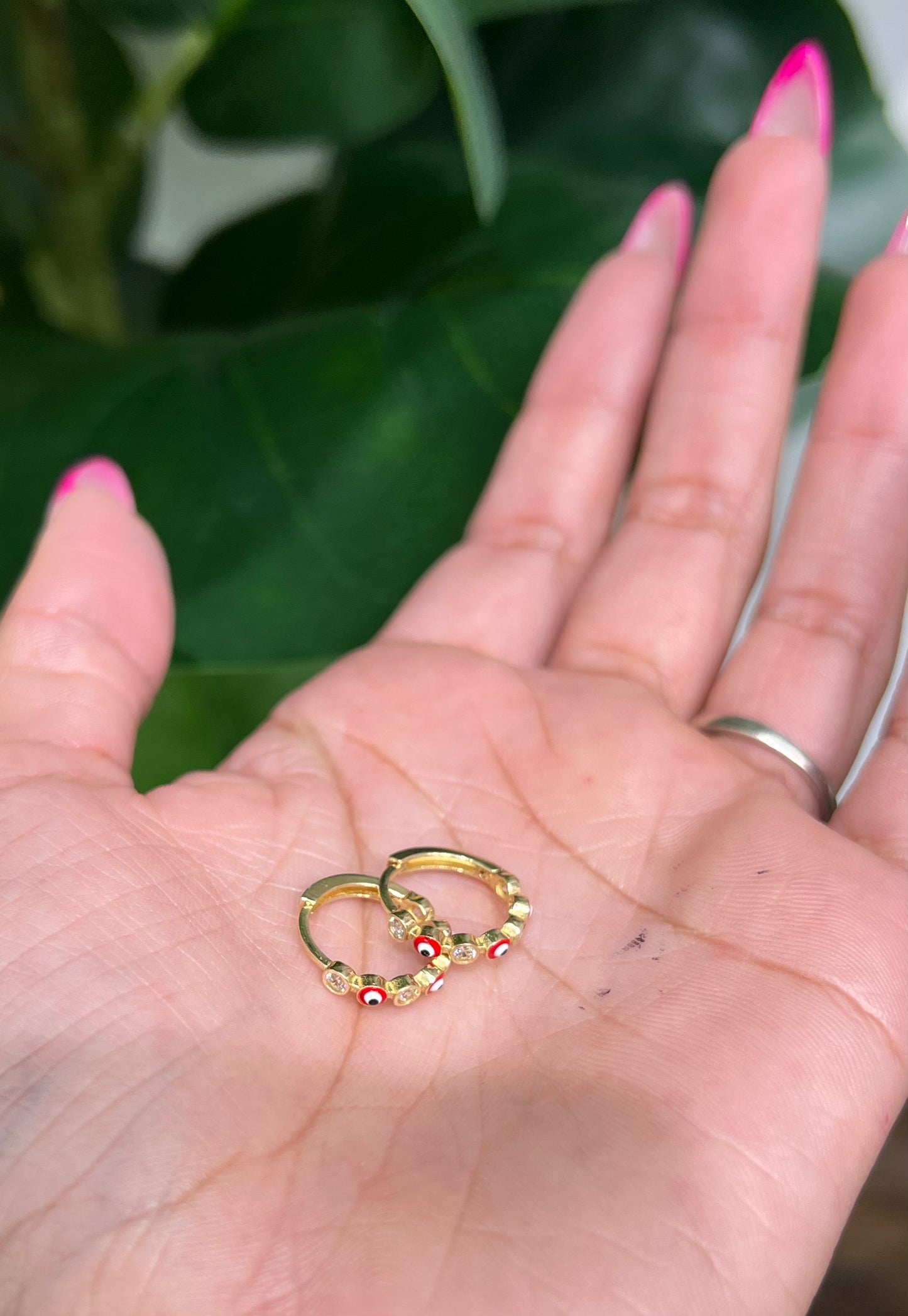 1137- NEW 14K Evil Eye Red Hoop Earrings W.G
