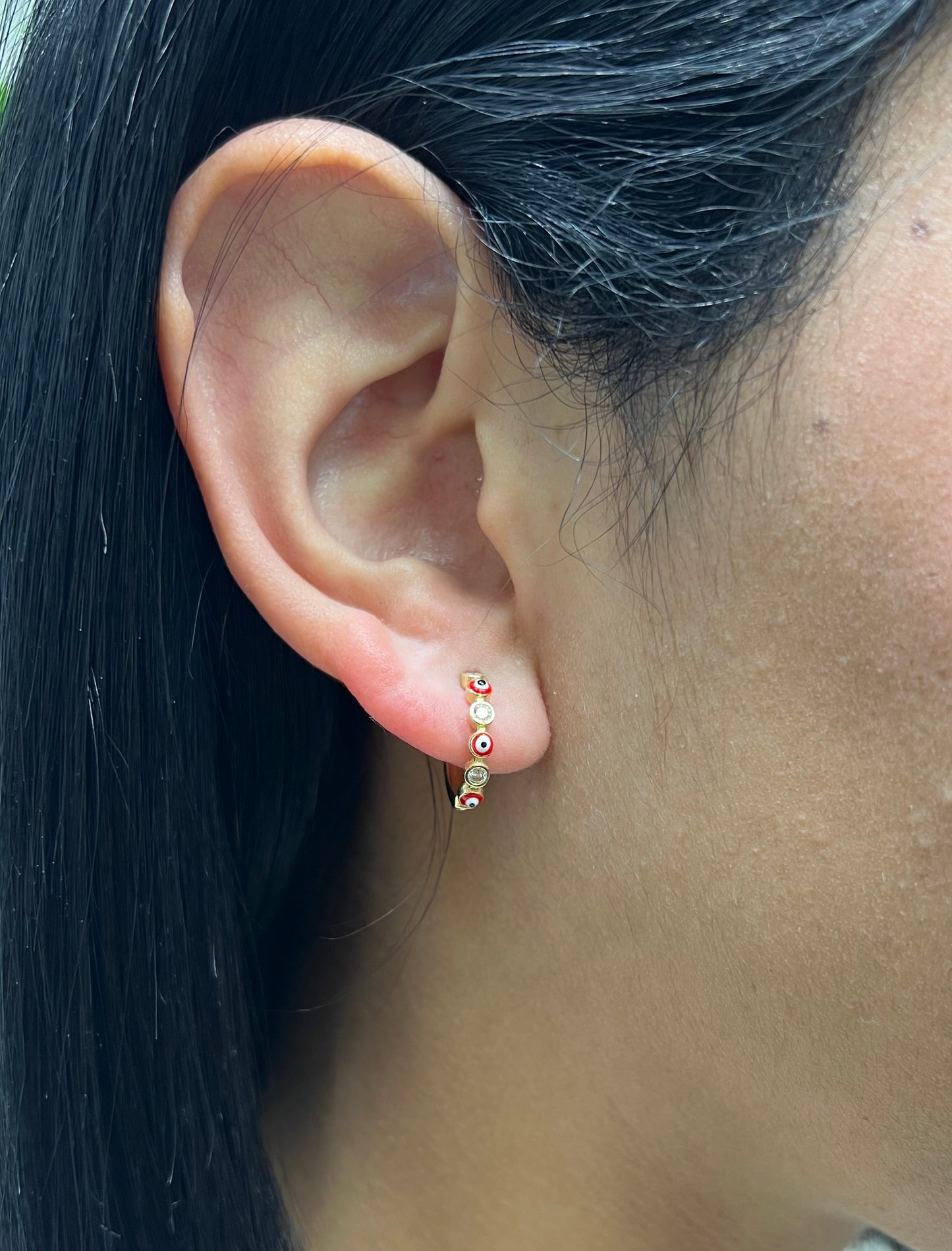 1137- NEW 14K Evil Eye Red Hoop Earrings W.G