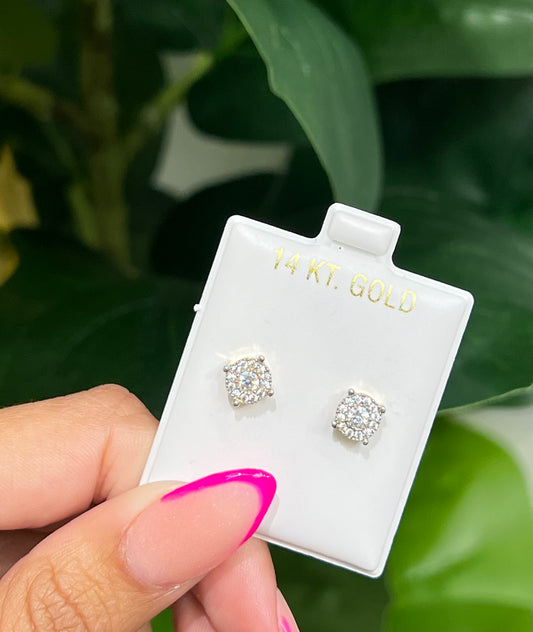 1133- NEW 14K Gold Cubic Zirconia Round Stud Earrings (6.5mm) W.G