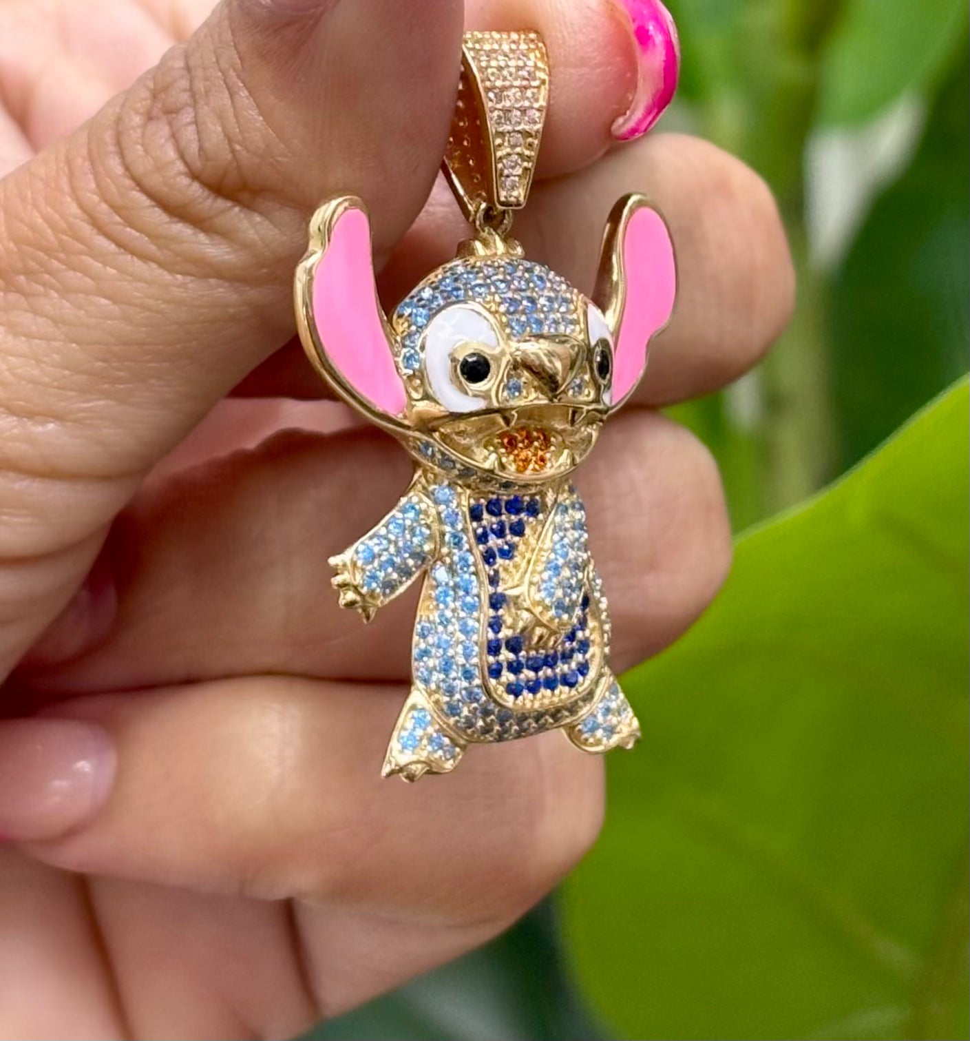 1021- 14K Full Cz Gold Stitch Pendant (W.G)