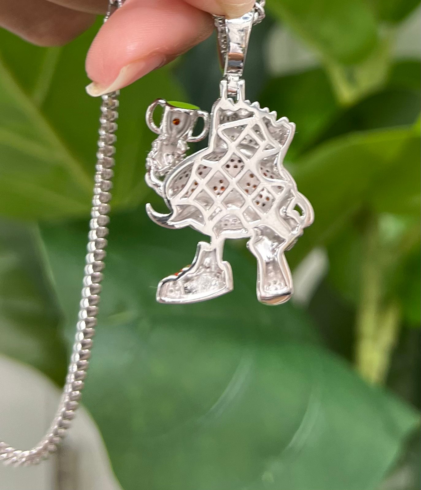 S406- NEW .925 Sterling Silver Football Crown Mustache Pendant W.G
