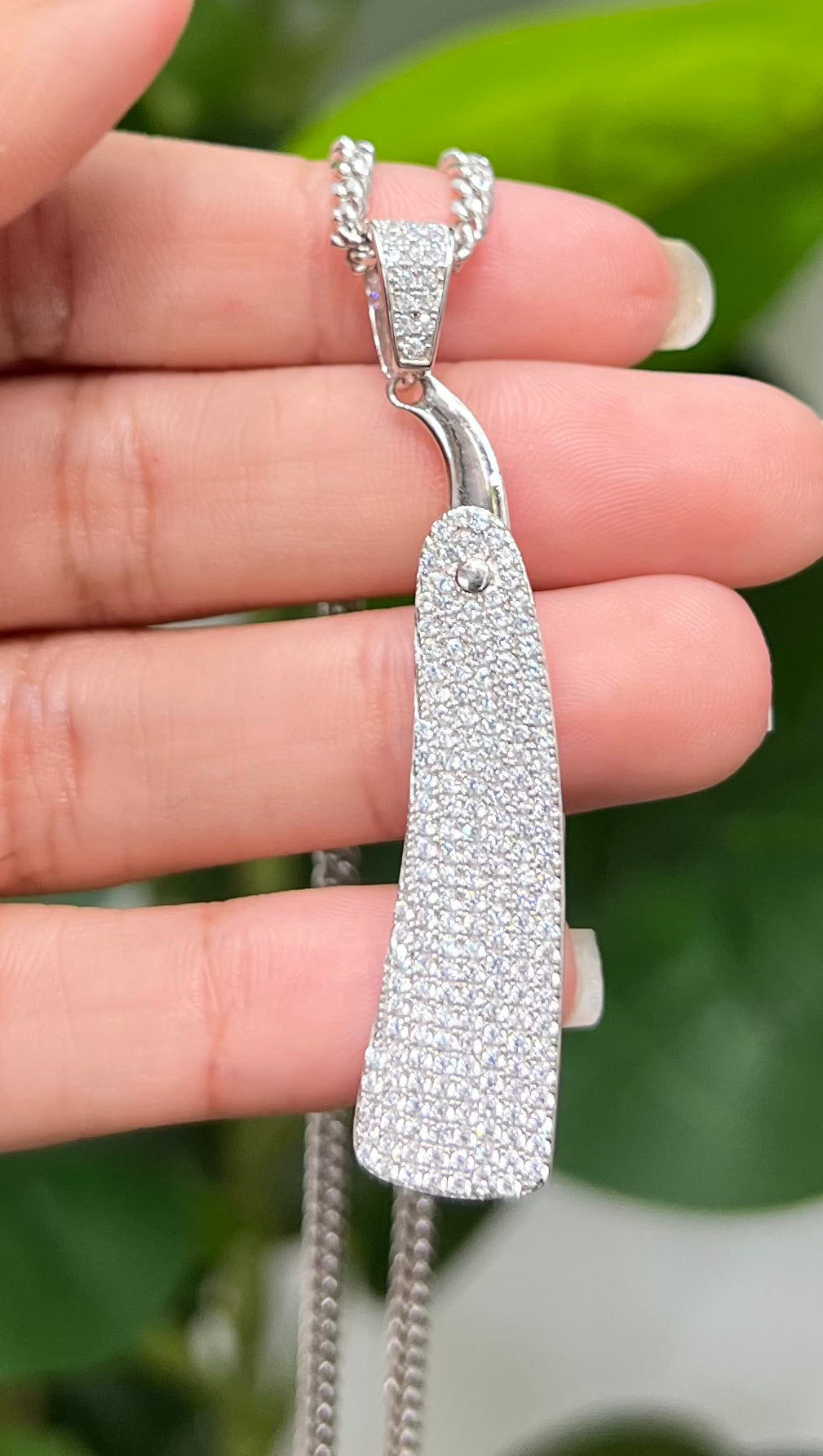 S402- NEW .925 Sterling Silver Barber RazorClear CZ Pendant W.G