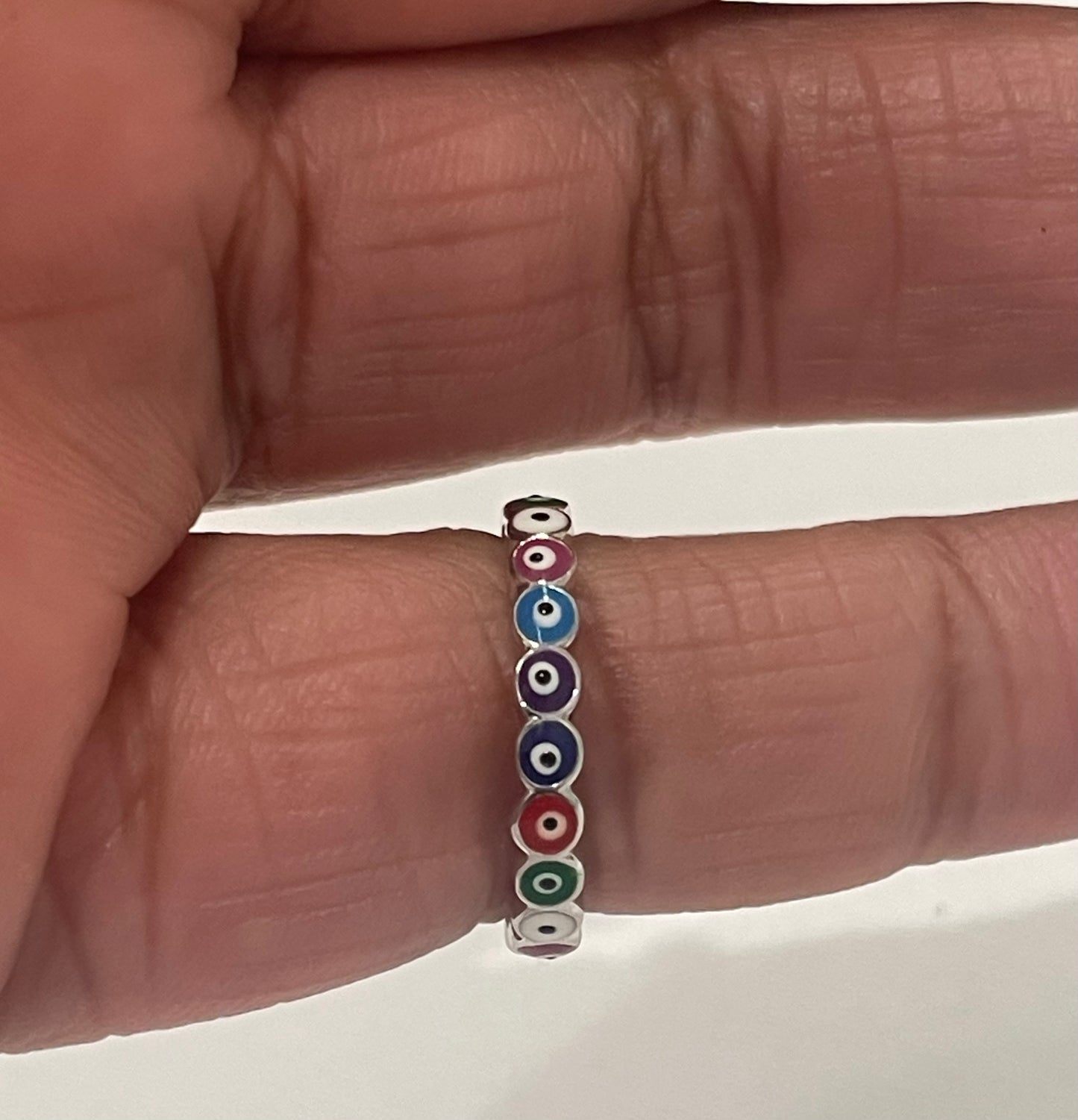 S770- NEW .925 Multi Color Evil Eye Band Ring (W.G)