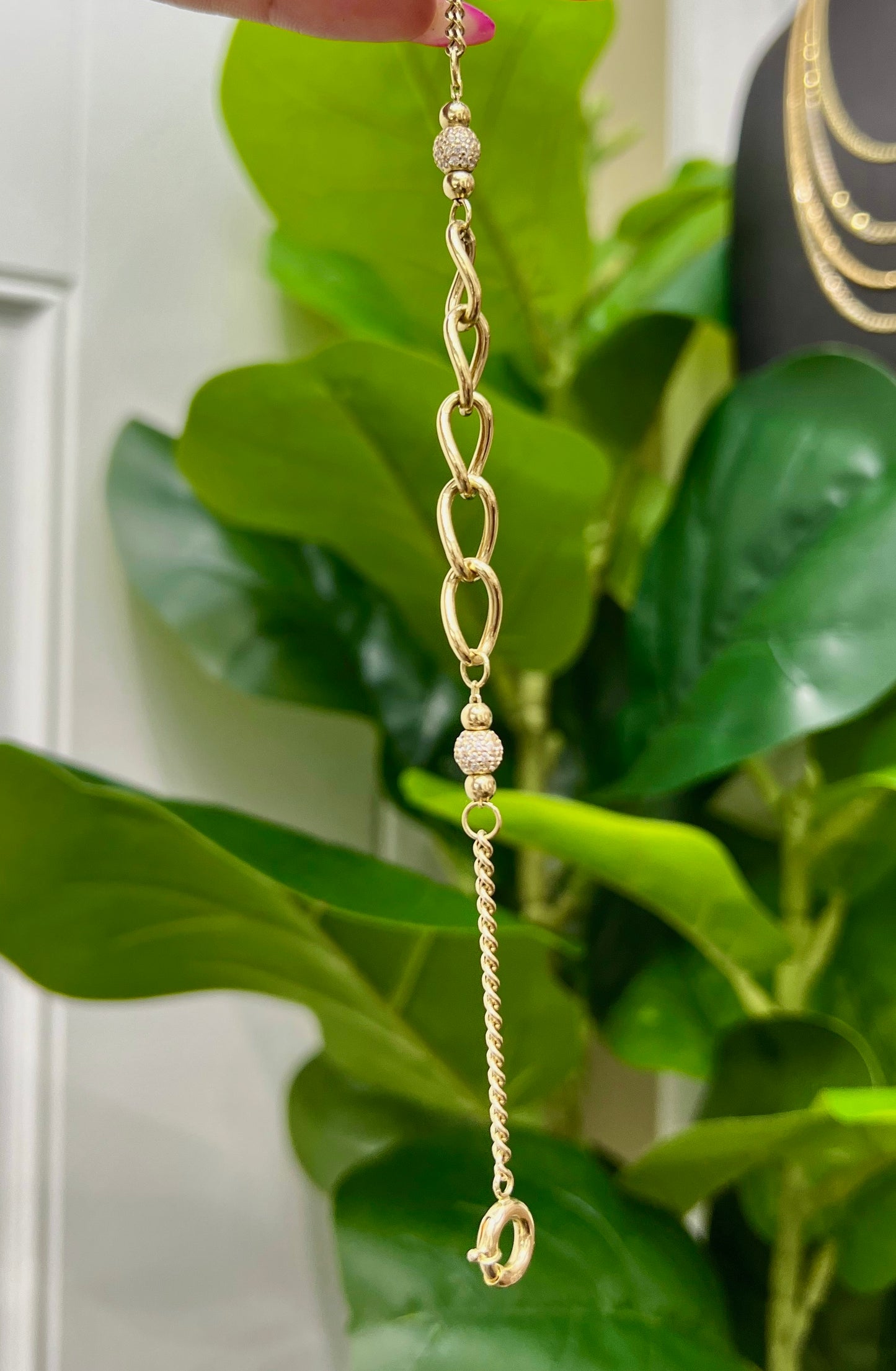 1153- NEW 14K Oval & Cuban Link Bracelet W.G