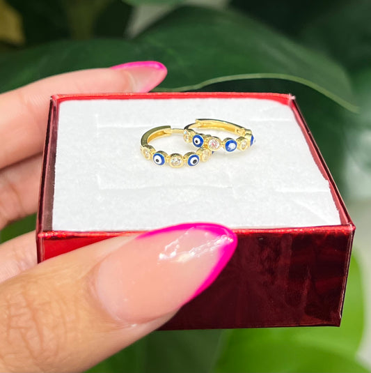 1138- 14K Evil Eye Blue Hoop Earrings W.G