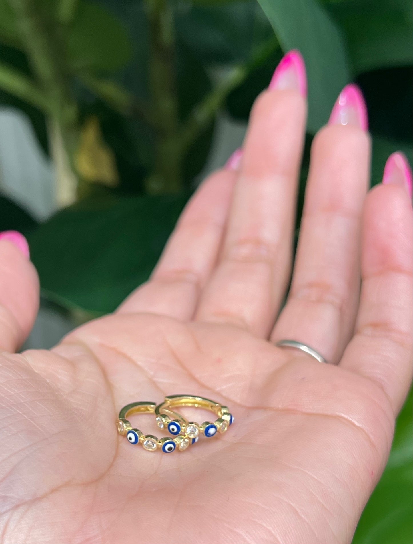 1138- 14K Evil Eye Blue Hoop Earrings W.G