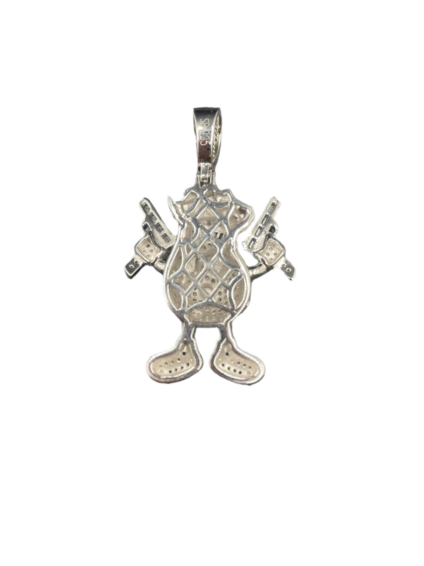 S412- NEW .925 Sterling Silver Egg Dollar Bills Guns Pendant W.G