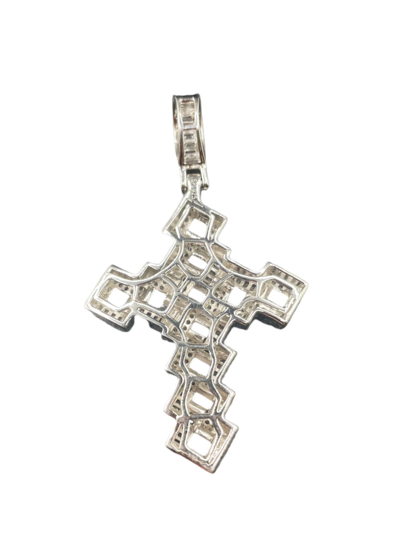 S408-NEW .925 Sterling Silver CZ Link Cross Pendant W.G