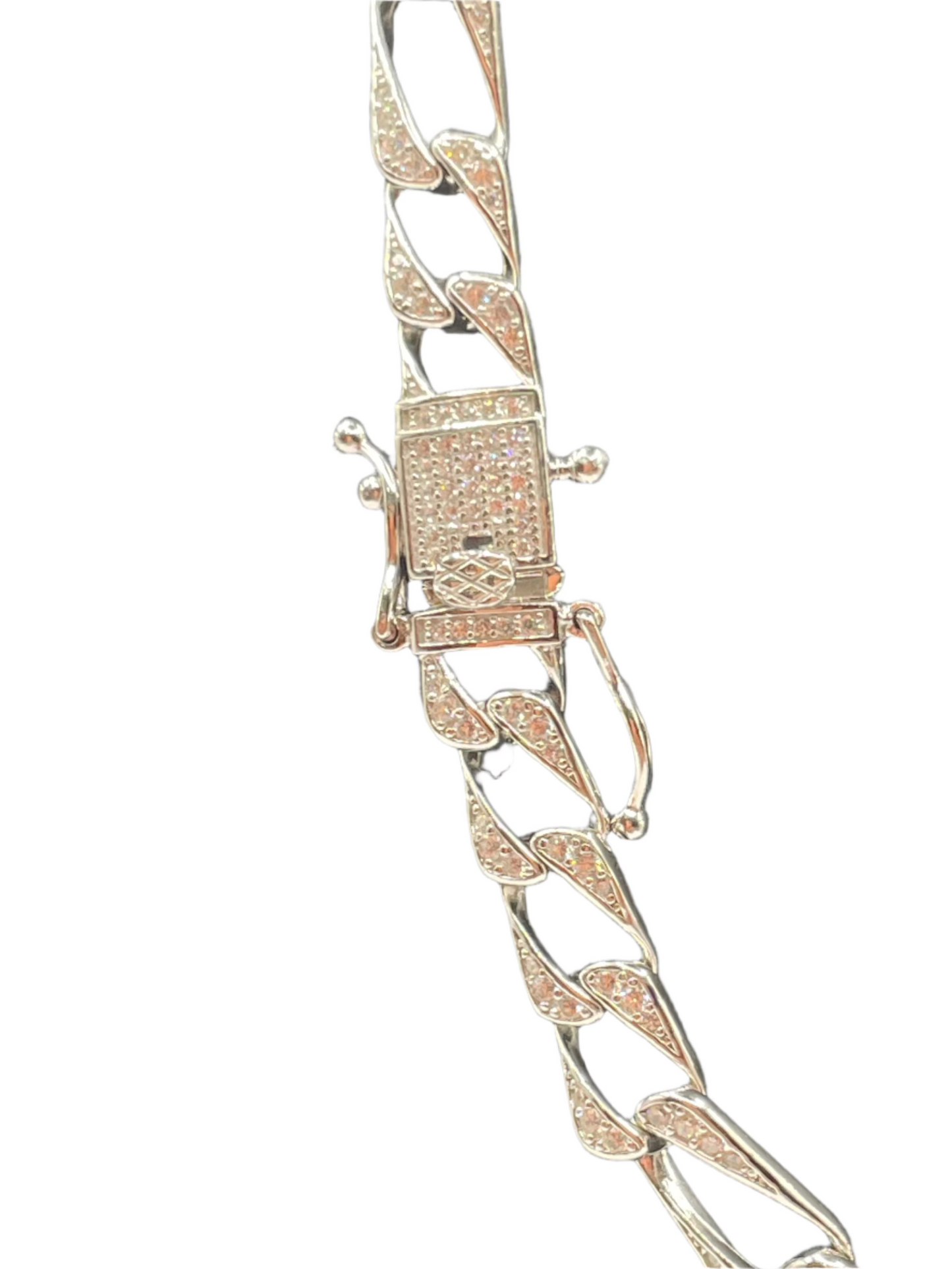 S384- 925 Sterling Silver CZ Encrusted Figaro Chain 8.2mm & Bracelet 8.5”