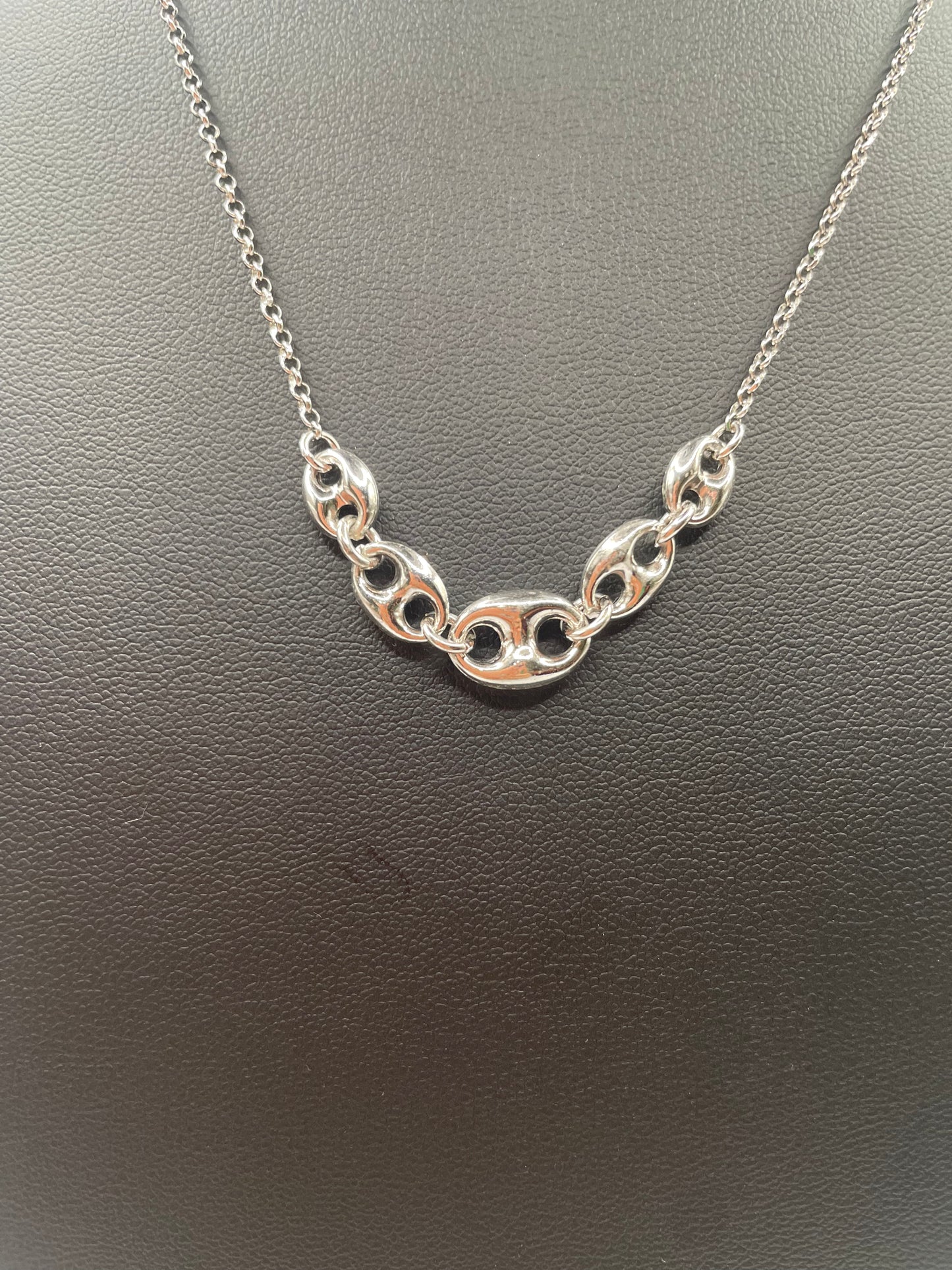 S439-NEW Puffed Mariner Adjustable Link Necklace (6.6mm) W.G