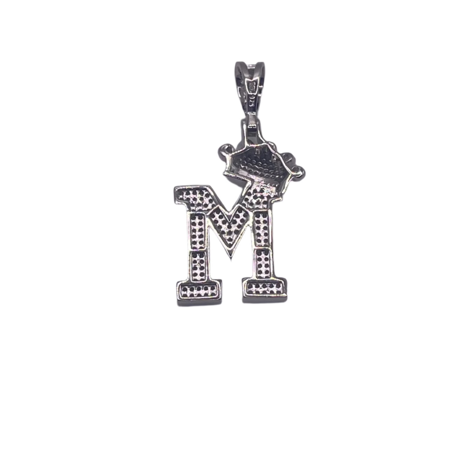 S813- NEW .925 Sterling Silver Letter M Pendant (W.G)