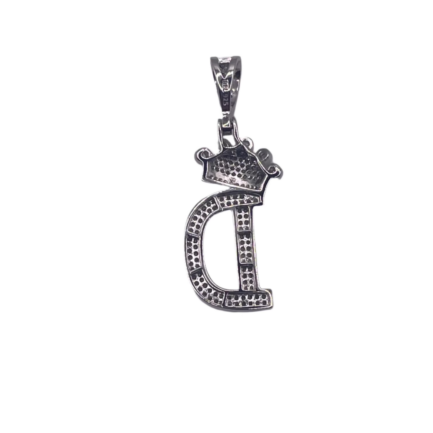 S812- NEW .925 Sterling Silver Letter D Crown Pendant W.G