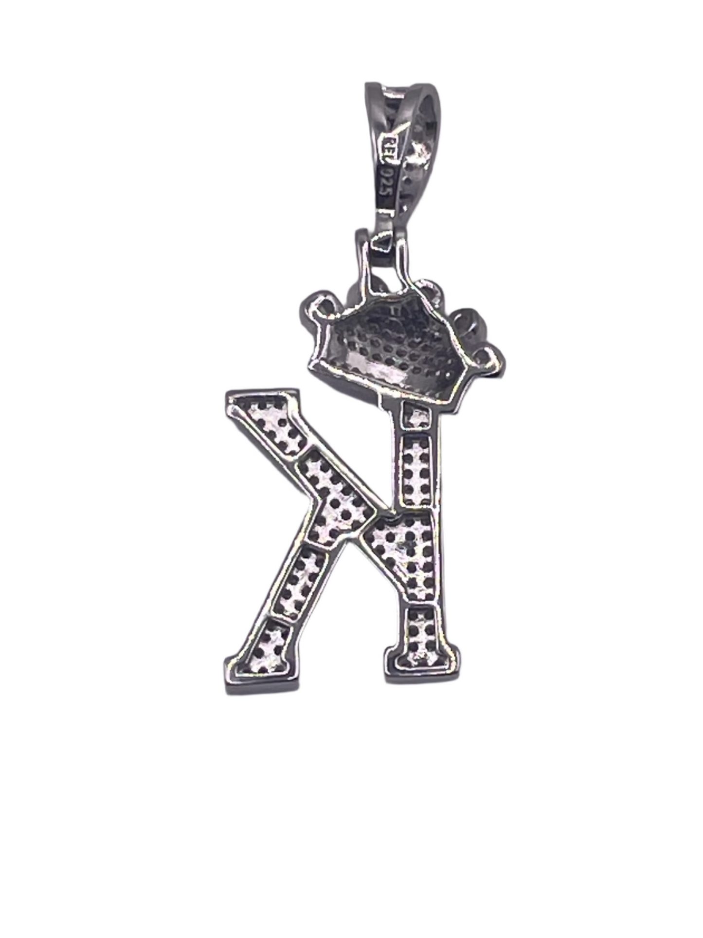 S811- NEW. 925 Sterling Silver Crown On Top Letter K Pendant W.G