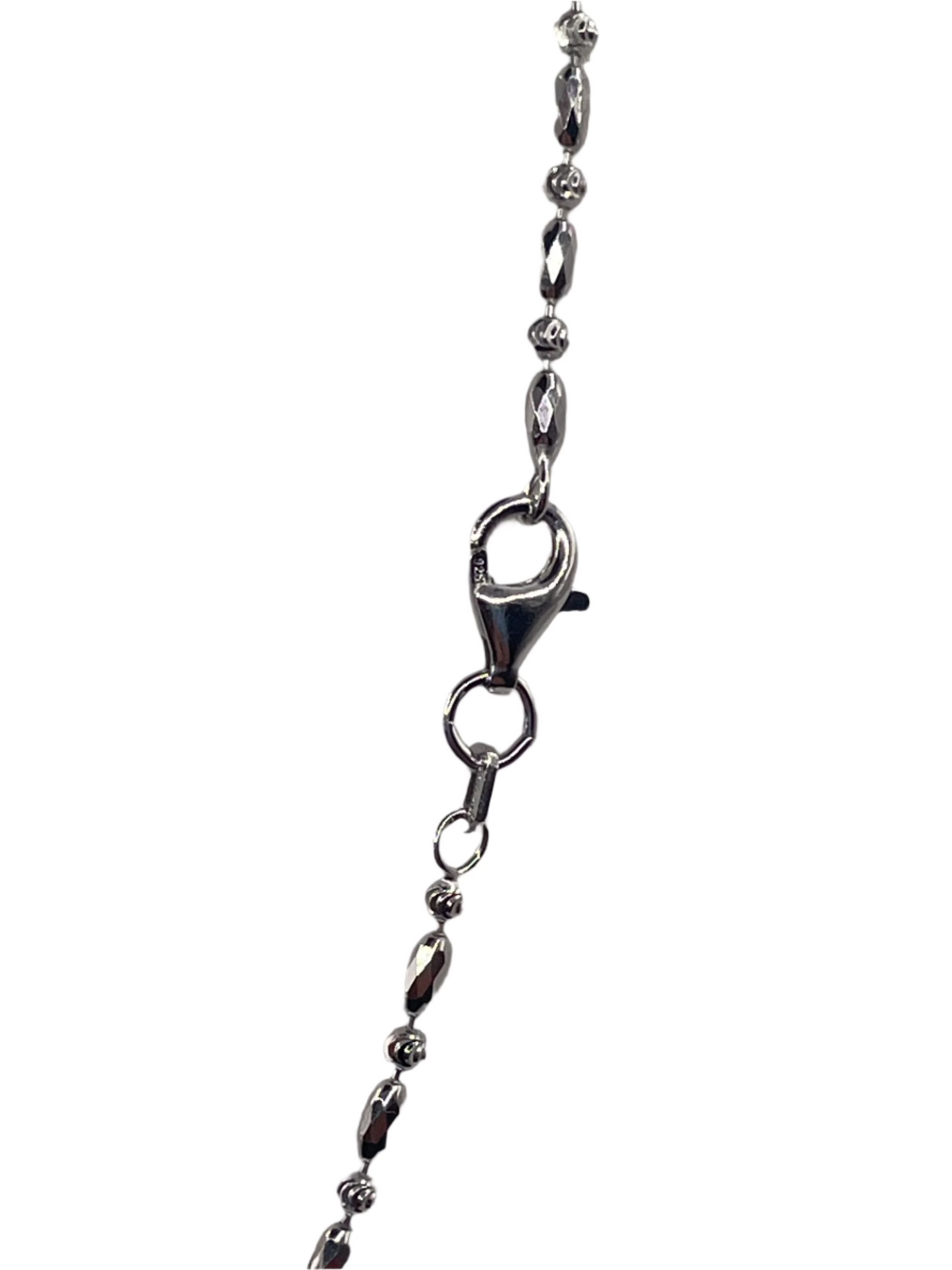 S848- NEW .925 Oval & Beads Chain Necklace (0.8mm) W.G