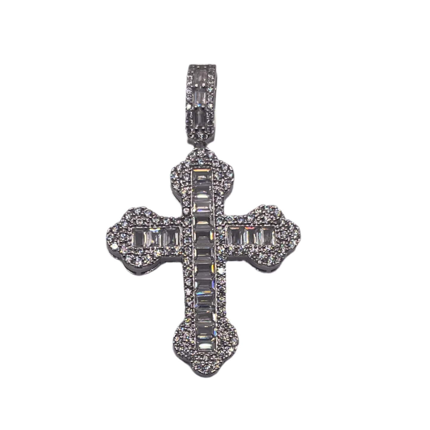 S842- NEW Square Cz Stones Cross Pendant (17x13mm) W.G