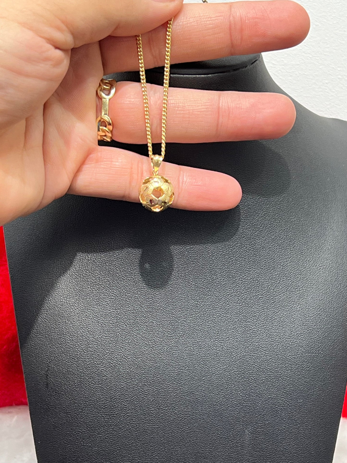 C4- NEW 14K Semi Solid Miami Cuban Chain & Soccer Ball Pendant SET