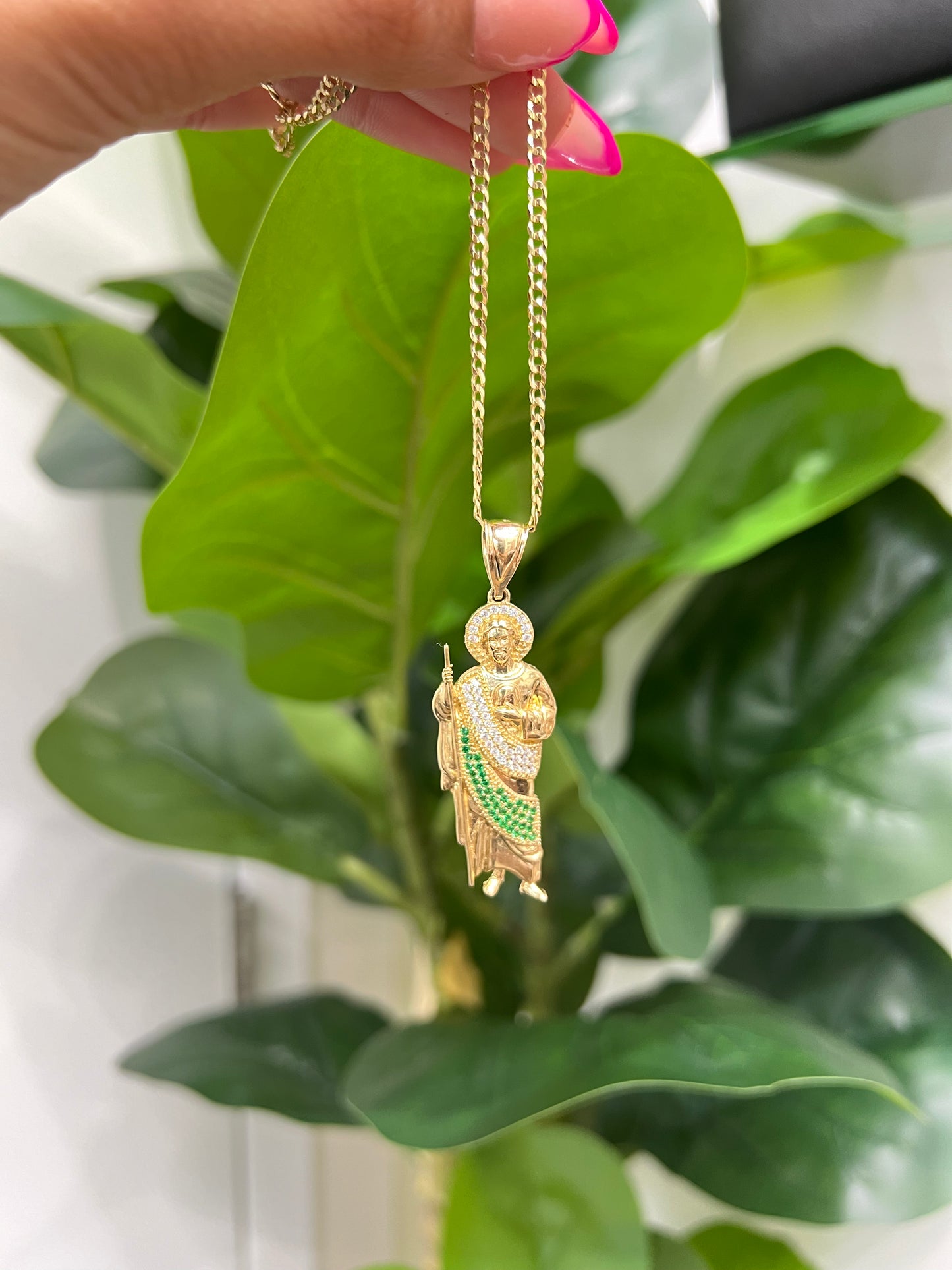 237- NEW 14K St Jude Green Cz Pendant W.G