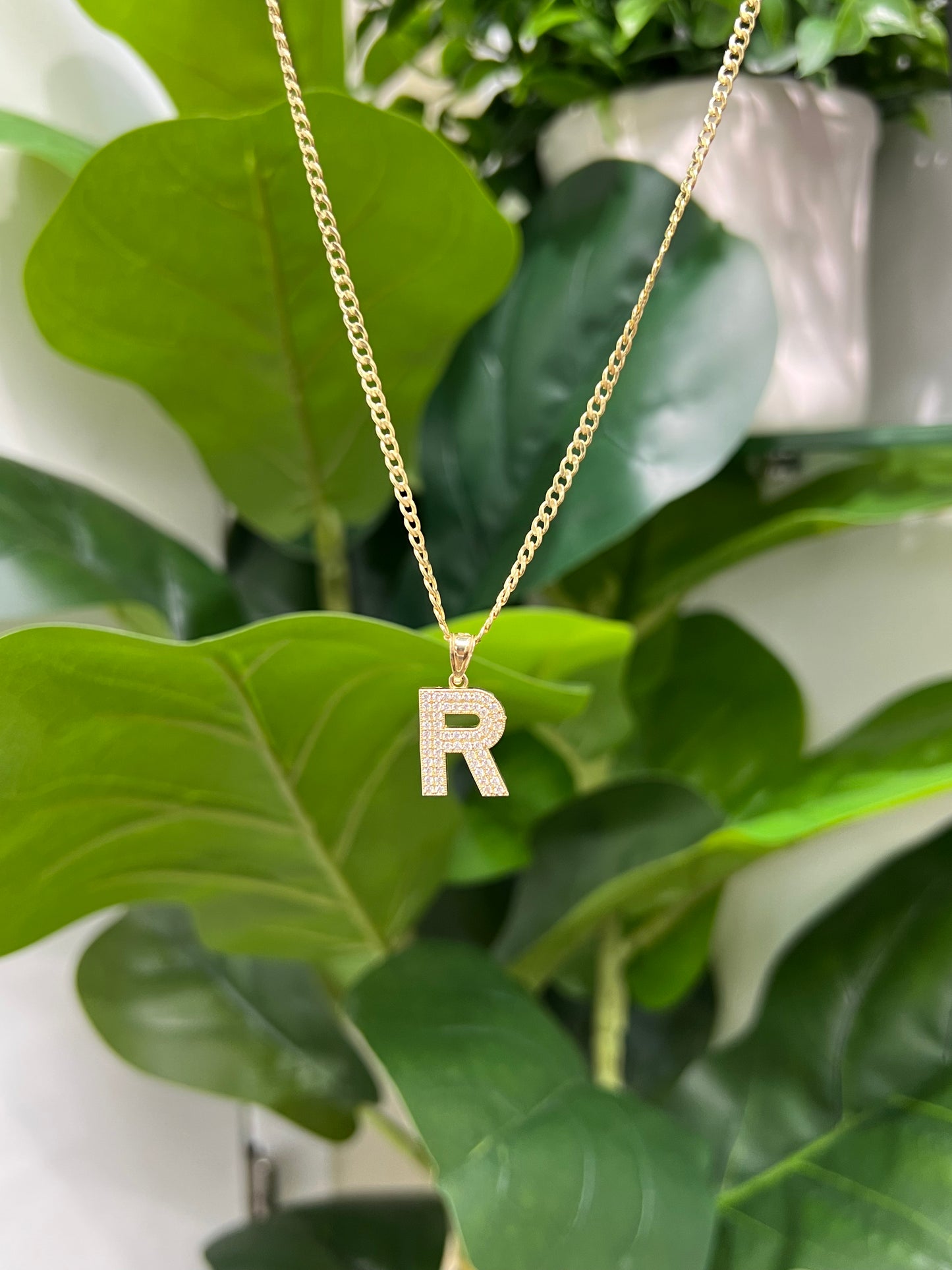 509- NEW 14K Letter “ R” Full Cz Pendant W.G