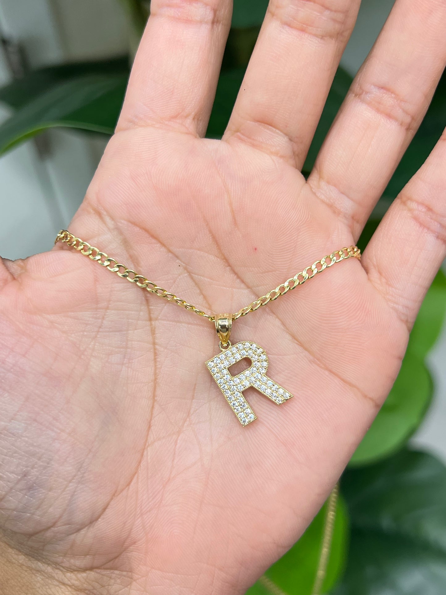 509- NEW 14K Letter “ R” Full Cz Pendant W.G