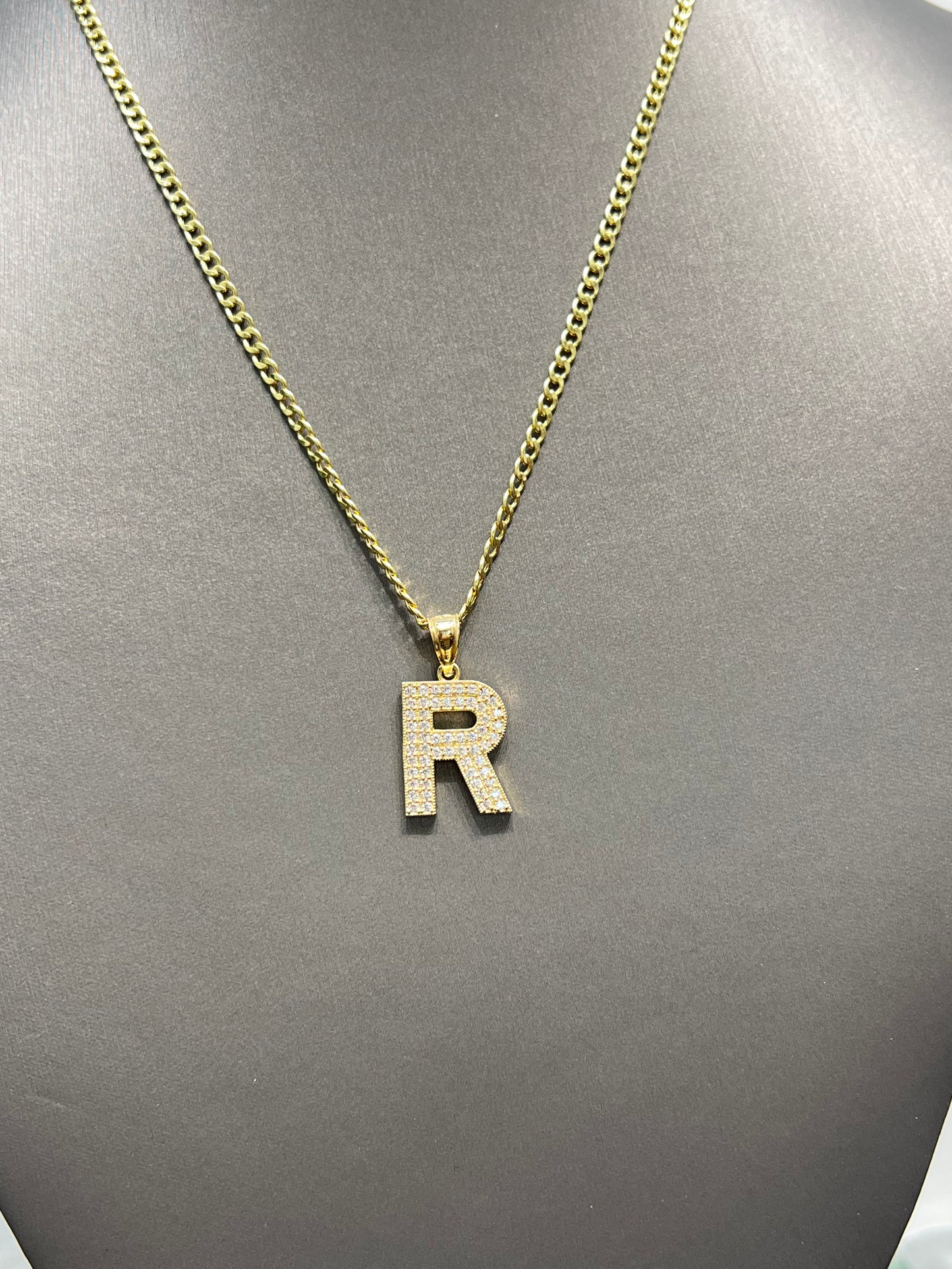 509- NEW 14K Letter “ R” Full Cz Pendant W.G