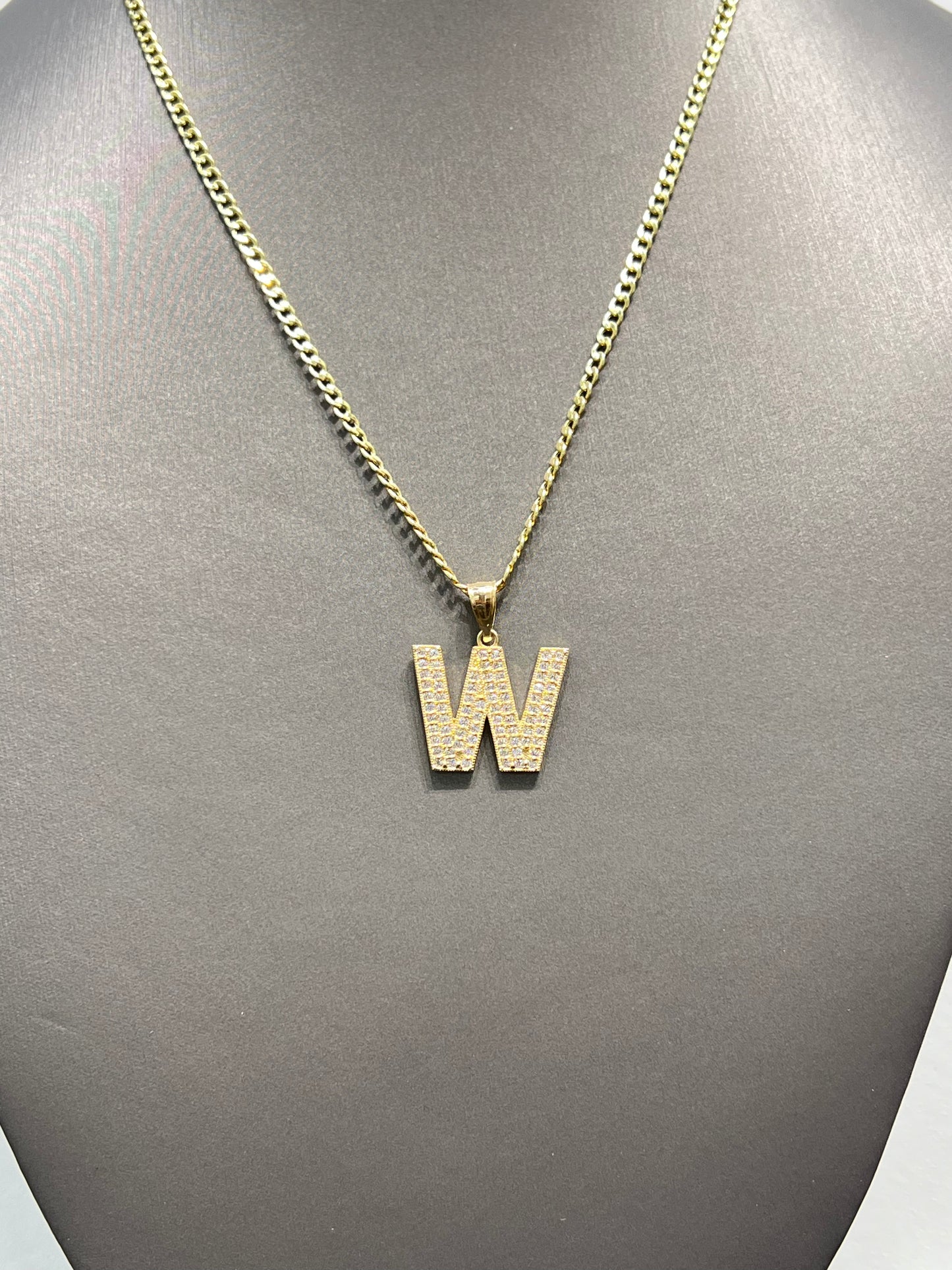 508- NEW 14K Letter “W” Full Cz Pendant W.G