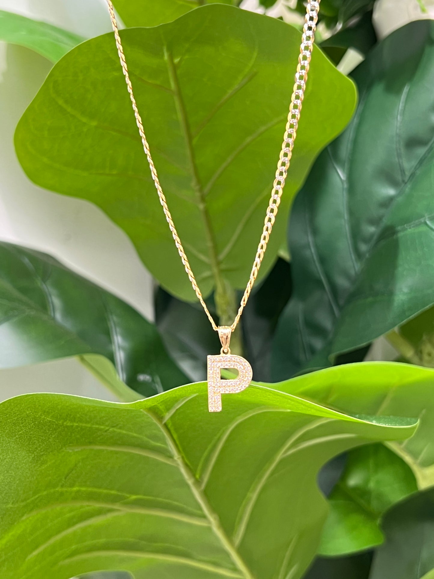 507- NEW 14K Letter “ P” Full Cz Pendant W.G