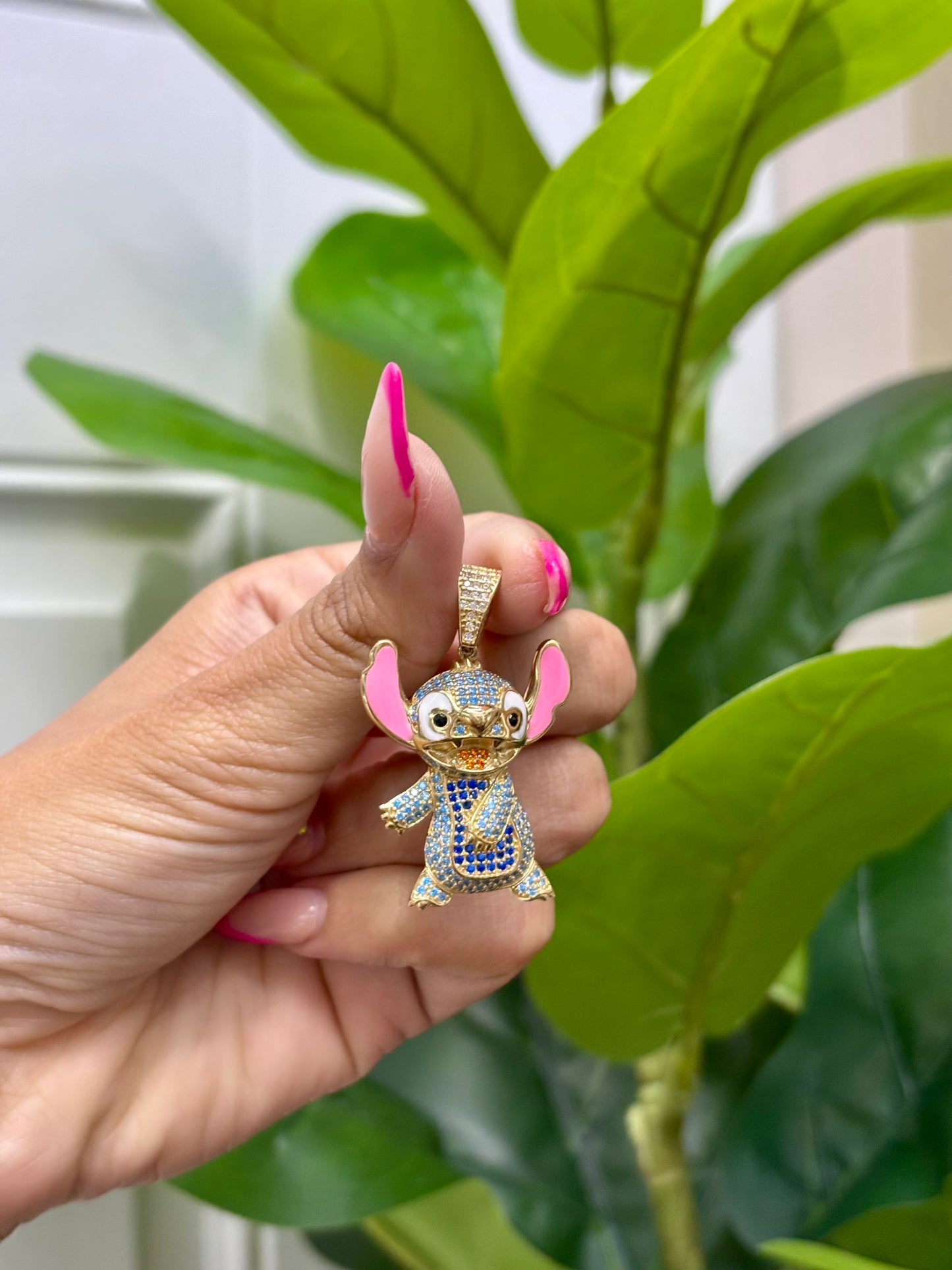 1021- 14K Full Cz Gold Stitch Pendant (W.G)