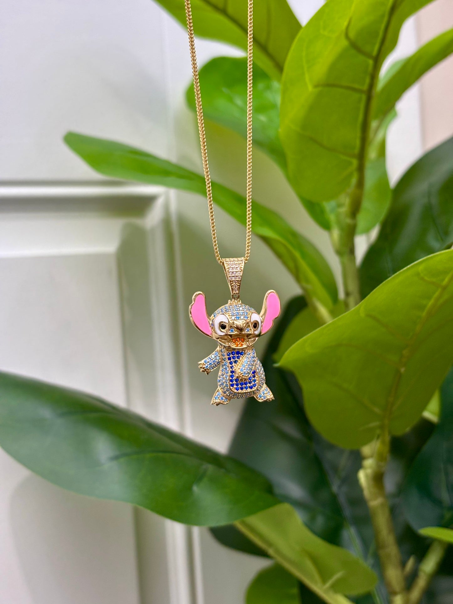 1021- 14K Full Cz Gold Stitch Pendant (W.G)