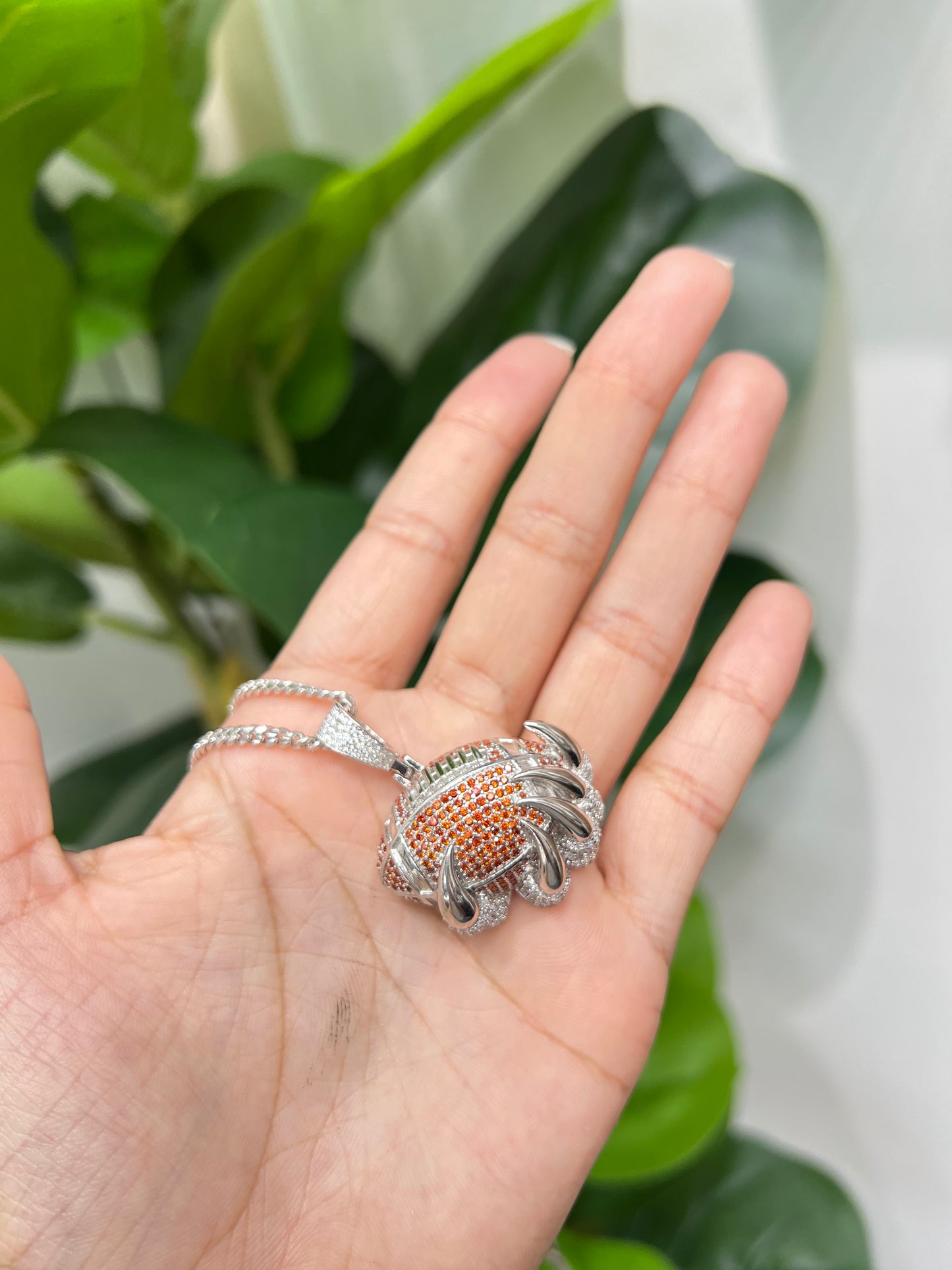 S407- NEW .925 Sterling Silver Claw Football Pendant W.G