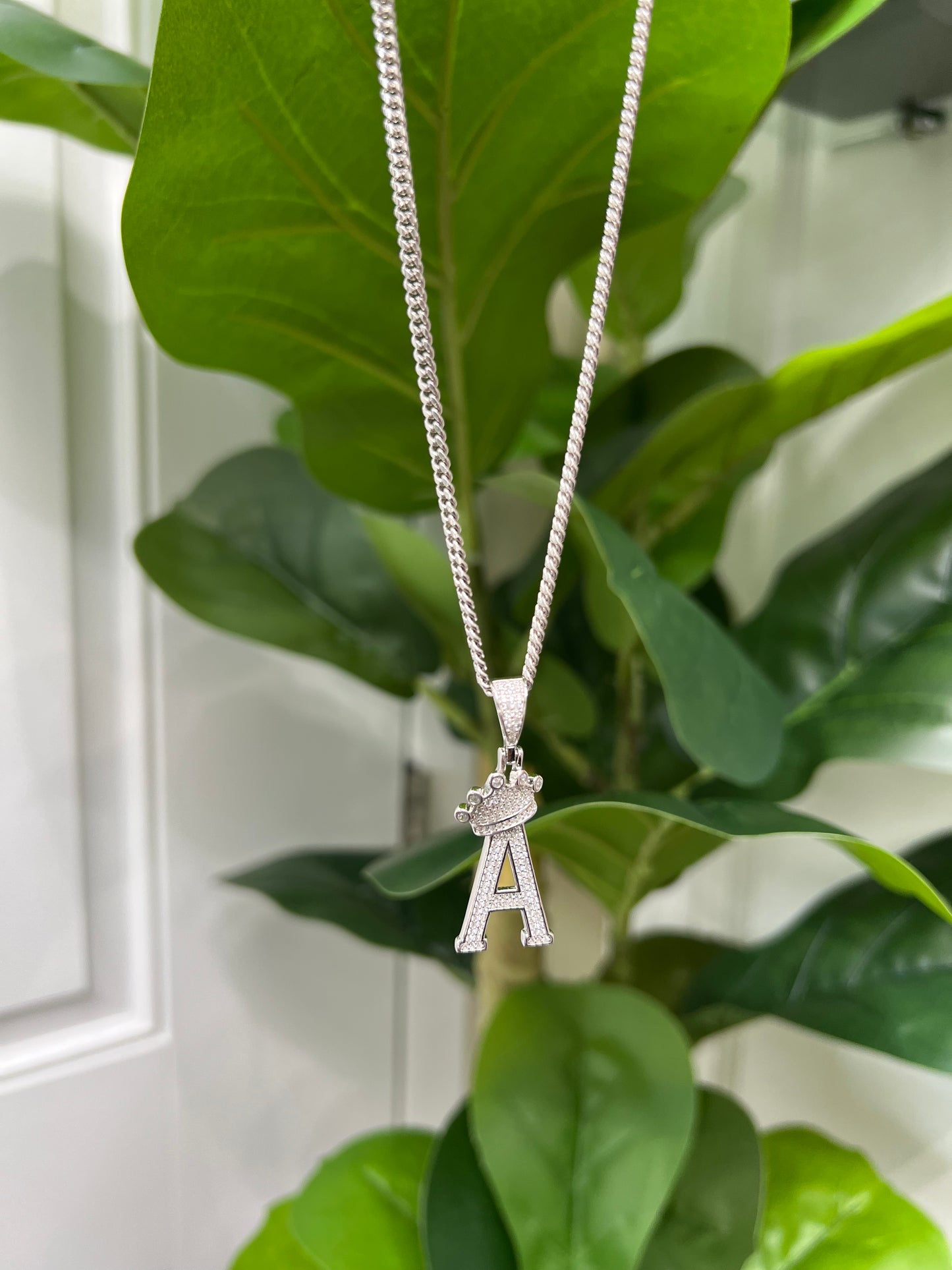 S724- NEW .925 Sterling Silver Letter “A” Crown Pendant W.G