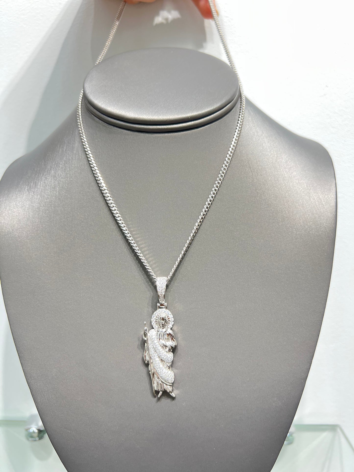 S843- NEW .925 Sterling Silver Full Cz St. Jude Pendant W.G