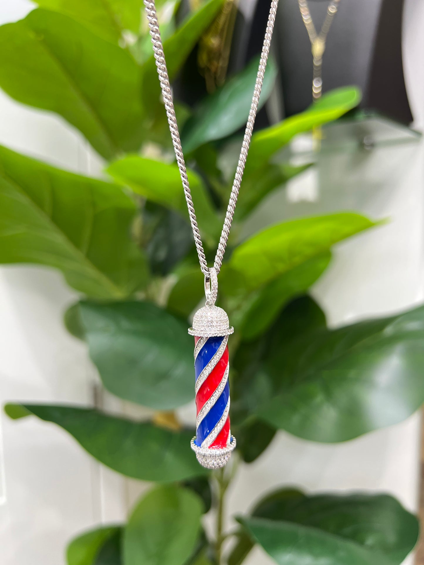 S411- NEW .925 Sterling Silver Barber Pole Pendant W.G