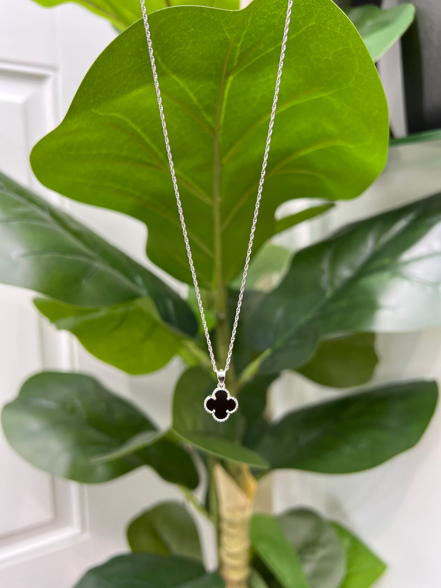 S772- NEW .925 Sterling Silver Black Trebol (10.5mm) W.G