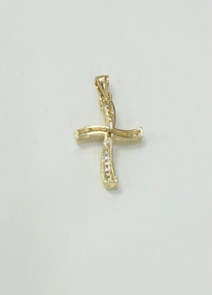 1729- NEW 10K Gold Curved Cross Pendant W.G