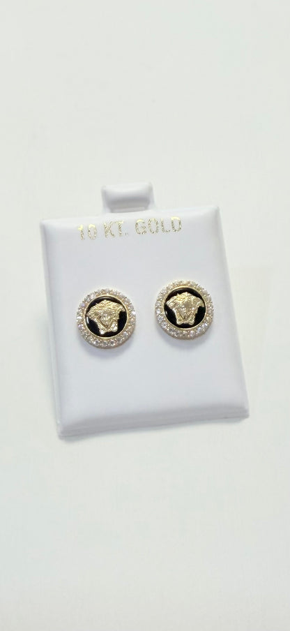 1737- NEW 10K Medusa Faux Stud Earrings (11.77mm) W.G