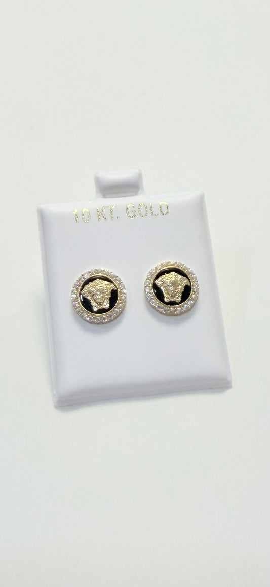 1737- NEW 10K Medusa Faux Stud Earrings (11.77mm) W.G