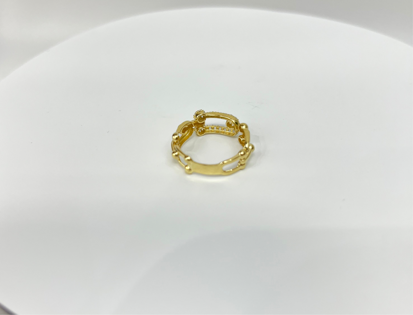1493- NEW 14K Fashion Bead U Link Ring W.G