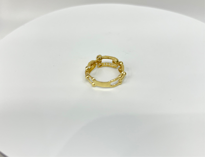 1493- NEW 14K Fashion Bead U Link Ring W.G