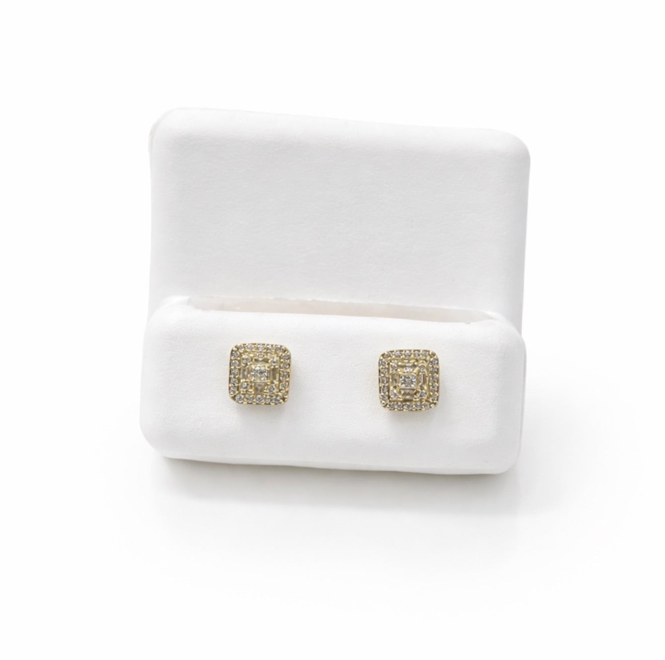 D5- NEW 10K Iced Out Square Natural Diamond 💎 Stud Earrings (0.26ct) W.G