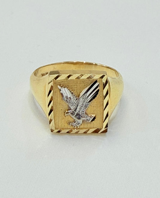 654- NEW 14K Square Eagle Diamond Cut Frame Ring W.G