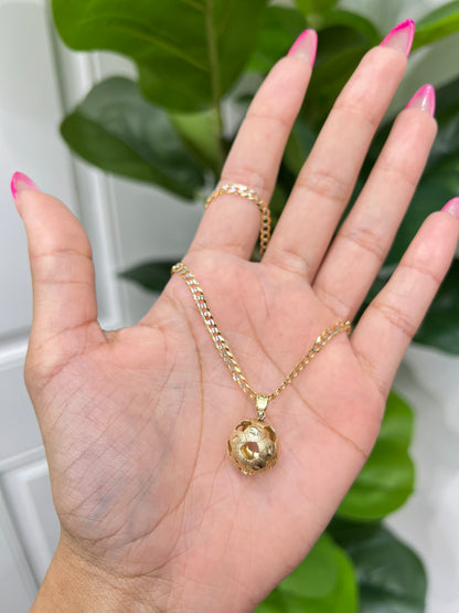 C11- NEW 14k Two Tone Cuban Curb Chain and Soccer Ball solid Pendant.W.G