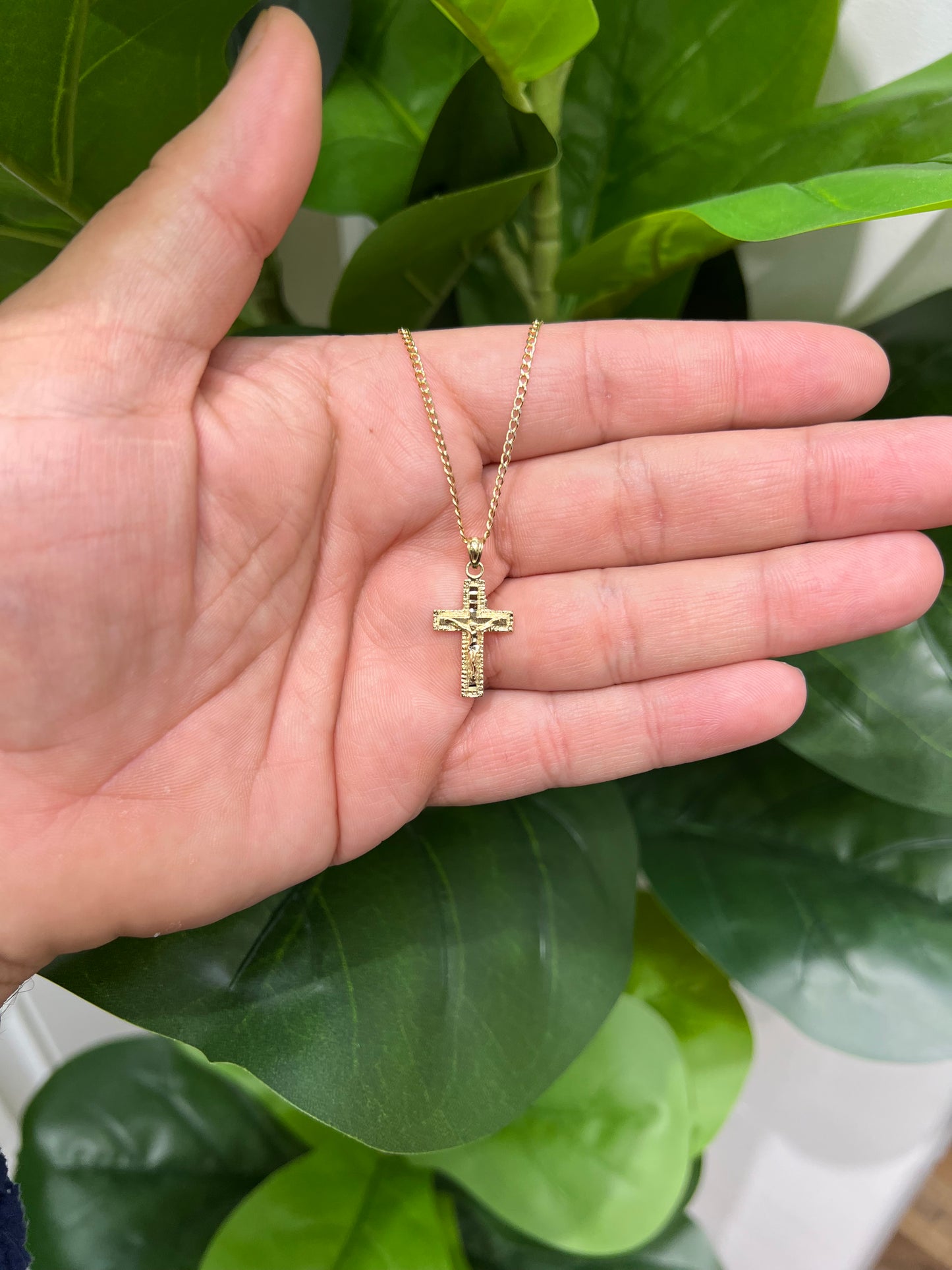 C56- NEW 10K Hollow Cuban Curb Chain & Crucifix Pendant SET W.G