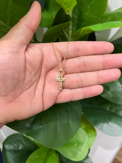 C56- NEW 10K Hollow Cuban Curb Chain & Crucifix Pendant SET W.G