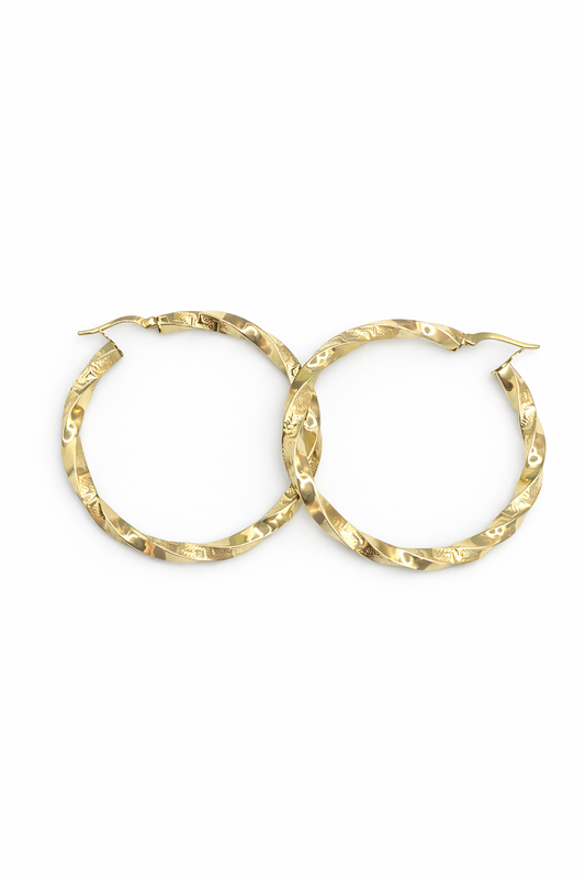 1557- NEW 10K Fancy Square Twist Hoop Earrings (42x4mm) W.G