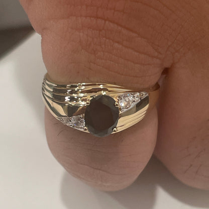 712- Black Stone Cz Men Ring Sz 10