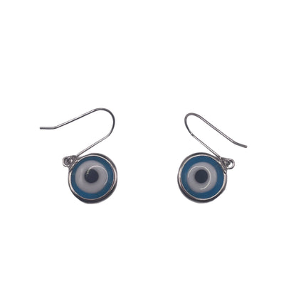 S450- Silver 925 Round Cookie Monster Evil Eye Dangling Hook Earrings